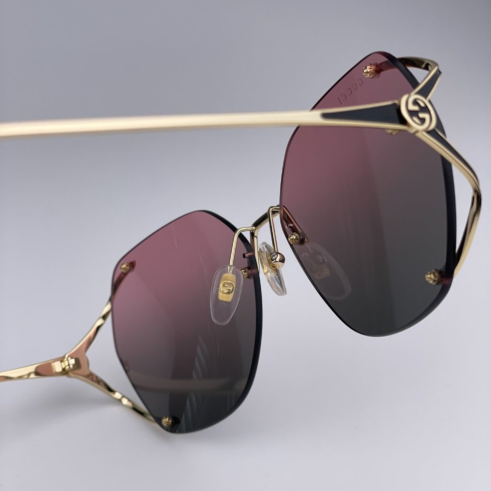 NEW GUCCI GG0651S 001 Gold Purple Green Gradient Square Oversized Rimless Women - Picture 9 of 12